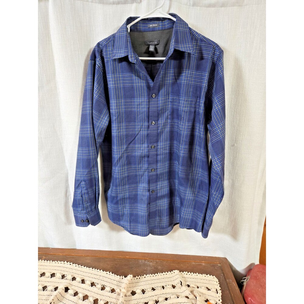 Van Heusen Size Med No Iron Long Sleeve Dress Shirt, Reg. Fit, Plaid, VGC